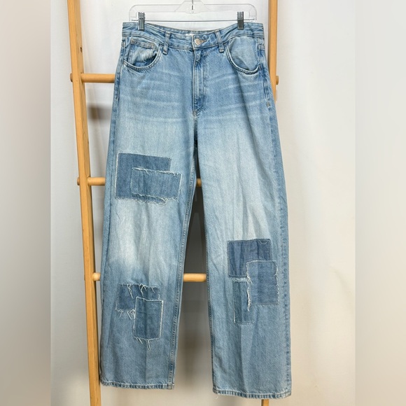 ZARA Women's light wash patchwork wide leg jeans size 6 - Picture 5 of 16